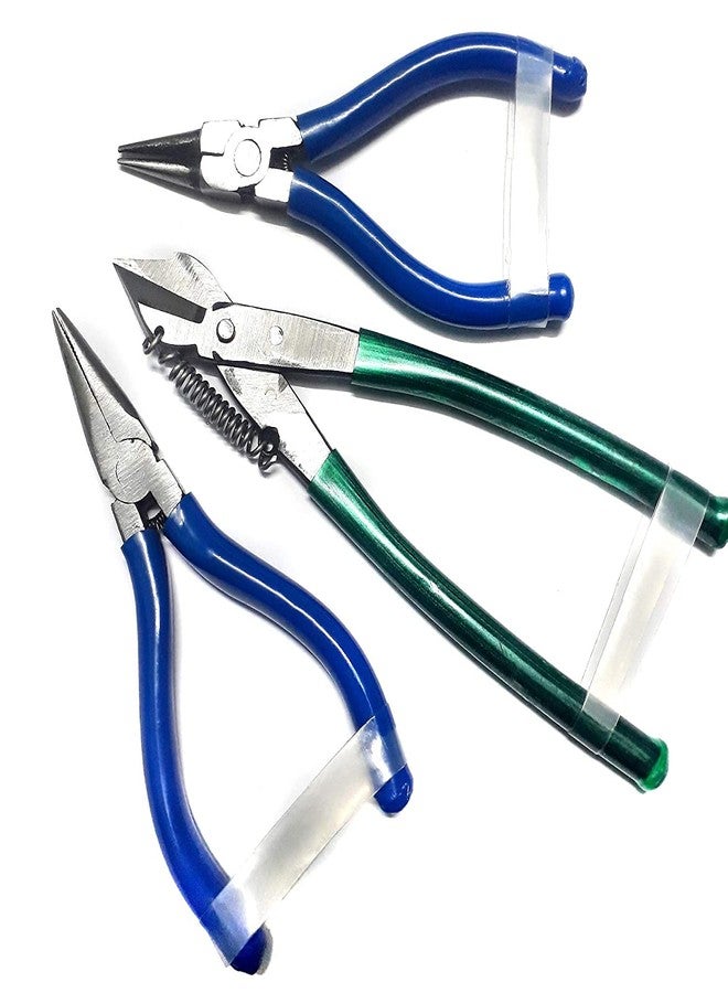 PILERMAN Silk Thread Jewellery Making Pliers Combo Long Nose, Round Nose and Side Cutter Pliers - Pack of 3 Pieces (JK-3 MSF-Blue) - Image 1